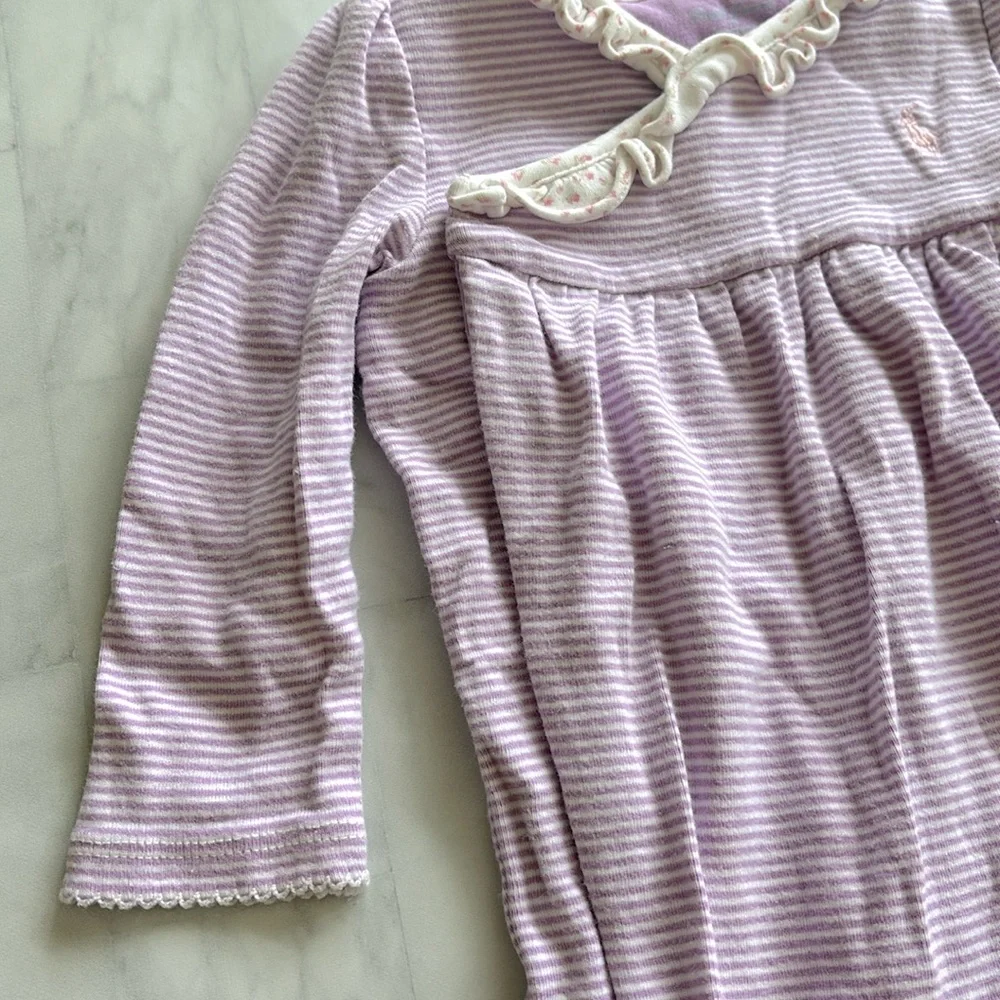 Ralph Lauren Baby Girls Purple Stripe Wrap Front Coverall (9M)